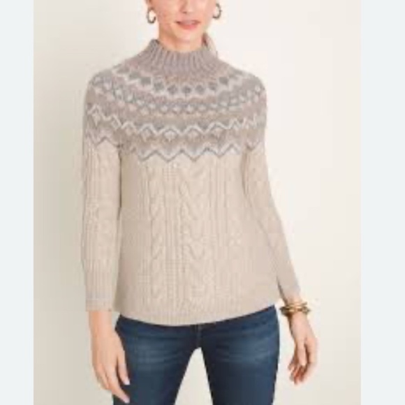 Chicos Women's Cable Knit Pullover Sweater Sz 1- M Cotton Blend Nordic Fair Isle - Picture 1 of 11